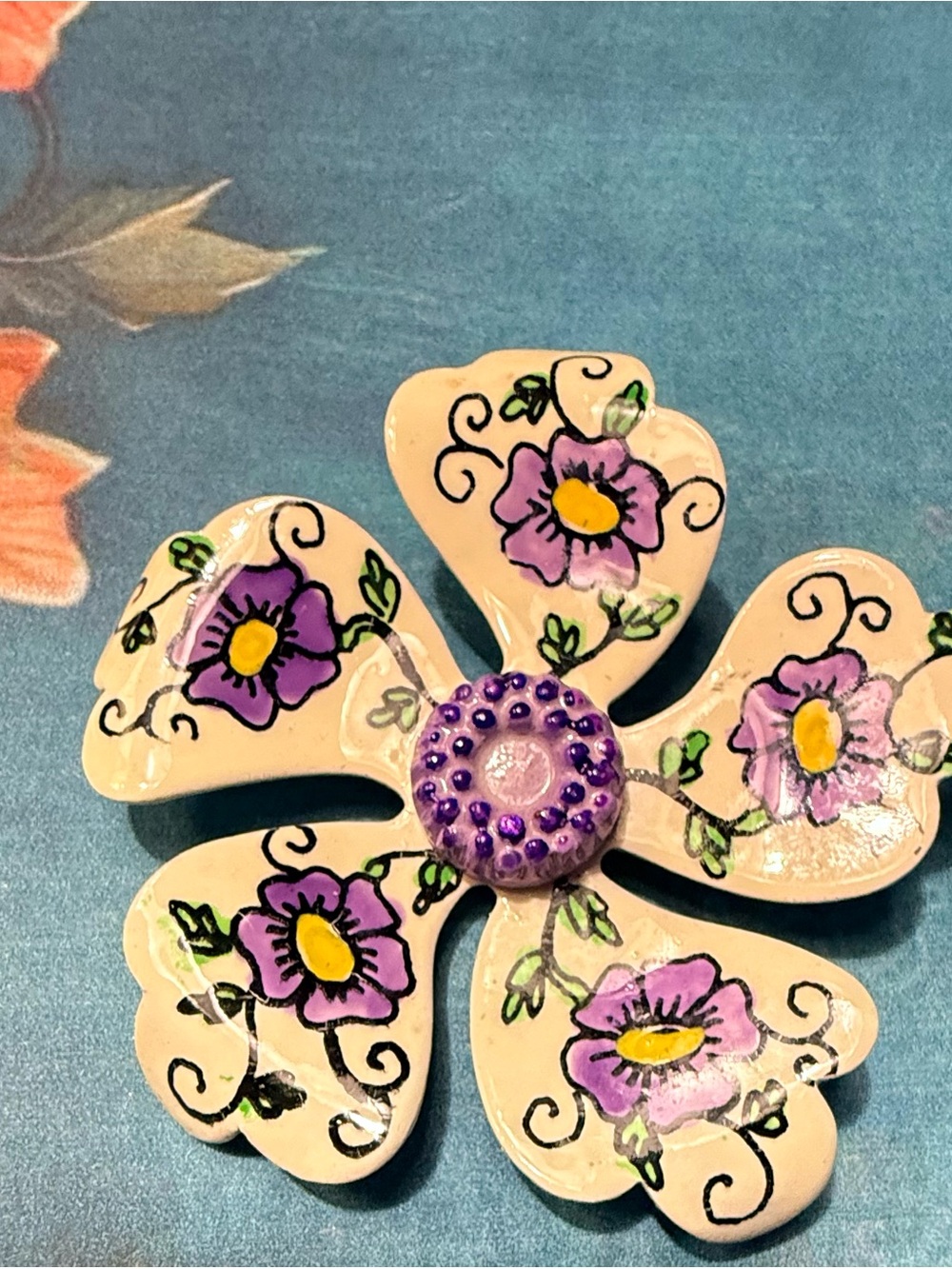 Hand-Painted Purple Floral Flower Brooch - Women Accessories